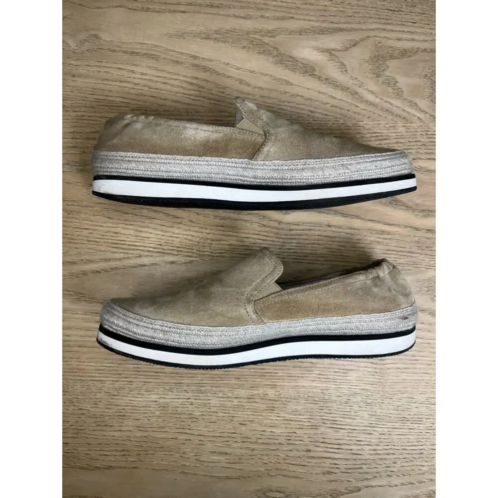 PRADA Saint Tropez Espadrille Slip On Platform Sneakers Tan Suede Size 7.5